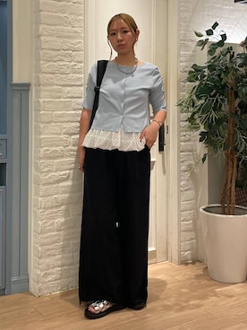 「LOWRYS FARM（ローリーズファーム）のステンレスデザインネックレス　 136325（ネックレス、シルバー系）」を使った、Himeさん（レディース・158cm）の夏コーディネート