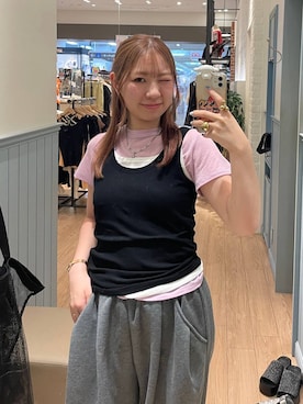 「LOWRYS FARM（ローリーズファーム）のＢＡＳＩＣシアータンク 1042099（タンクトップ、ホワイト系）」を使った、Himeさん（レディース・158cm）の夏コーディネート