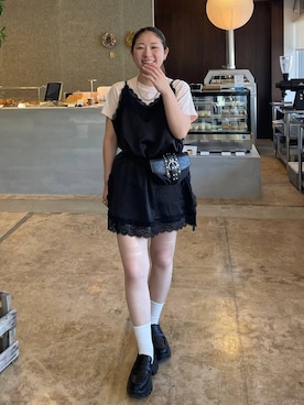 「LOWRYS FARM（ローリーズファーム）のステンレスデザインネックレス　 136325（ネックレス、シルバー系）」を使った、Himeさん（レディース・158cm）の夏コーディネート