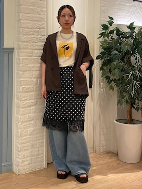 「LOWRYS FARM（ローリーズファーム）のステンレスデザインネックレス　 136325（ネックレス、シルバー系）」を使った、Himeさん（レディース・158cm）の夏コーディネート