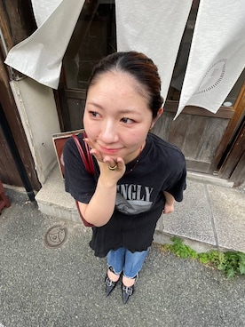 「LOWRYS FARM（ローリーズファーム）のカラービーズハートネックレス　 632419（ネックレス、レッド系）」を使った、Himeさん（レディース・158cm）の夏コーディネート