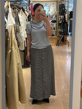 「LOWRYS FARM（ローリーズファーム）のハイショク２ＰプルオーバーＳＳ 638386（Tシャツ/カットソー、ブルー系）」を使った、Himeさん（レディース・158cm）の夏コーディネート