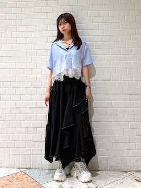 「PAGEBOY（ページボーイ）のプラットチャンキースニーカー（スニーカー、ホワイト系）」を使った、きゃぷさん（レディース・157cm）の春コーディネート