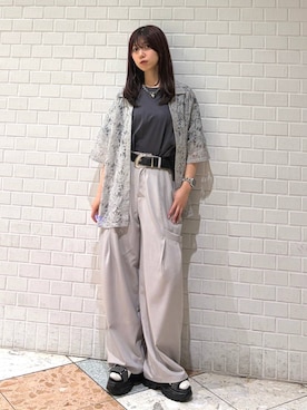「PAGEBOY（ページボーイ）のヴィンテージバックルベルト（ベルト、ブラック系）」を使った、きゃぷさん（レディース・157cm）の春コーディネート