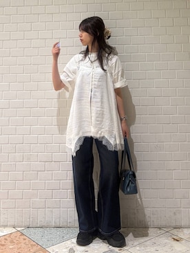 「PBLIM（ページボーイリム）の《UNISEX》ビーチサイドT（Tシャツ/カットソー、ホワイト系）」を使った、きゃぷさん（レディース・157cm）の夏コーディネート