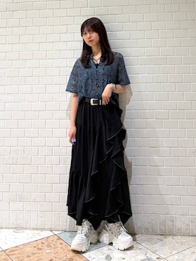 「PAGEBOY（ページボーイ）のプラットチャンキースニーカー（スニーカー、ホワイト系）」を使った、きゃぷさん（レディース・157cm）の春コーディネート