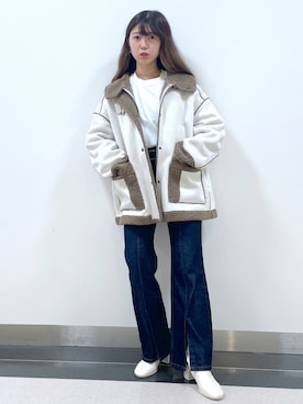 「スリットパンツ」｜「アイテム（ブルゾン）」を使った、きゃぷさん（レディース・157cm）の秋コーディネート