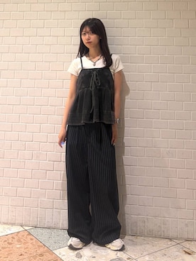 「PAGEBOY（ページボーイ）の＜まるでデニム見え！/紫外線カット/接触冷感/ストレッチ＞マルデニペプラムビスチェ（その他トップス、ブラック系）」を使った、きゃぷさん（レディース・157cm）の夏コーディネート