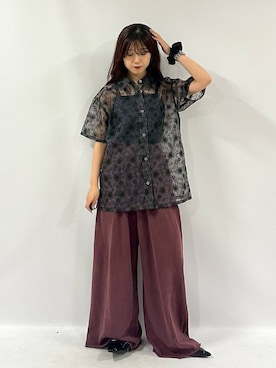 「PAGEBOY（ページボーイ）のサイドタックルーズウラケパンツ/イージーパンツ【4color・2size】（スウェットパンツ）」を使った、きゃぷさん（レディース・157cm）の夏コーディネート