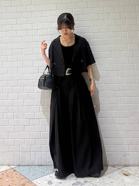 「PAGEBOY（ページボーイ）の【2WAY仕様】スタッズミニボストンバッグ（ショルダーバッグ、ブラック系）」を使った、きゃぷさん（レディース・157cm）の夏コーディネート
