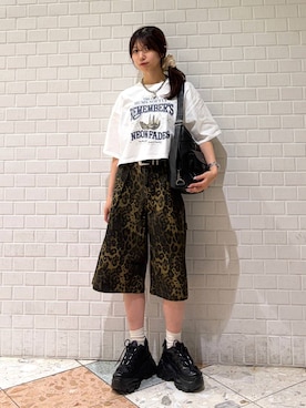 「PAGEBOY（ページボーイ）のプラットチャンキースニーカー（スニーカー、ブラック系）」を使った、きゃぷさん（レディース・157cm）の夏コーディネート