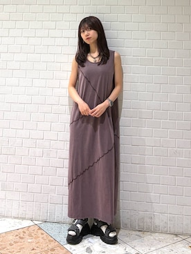 「PAGEBOY（ページボーイ）の【WEB限定復刻/2サイズ展開】サンドヴィンテージキリカエワンピース（ワンピース、ブラウン系）」を使った、きゃぷさん（レディース・157cm）の春コーディネート