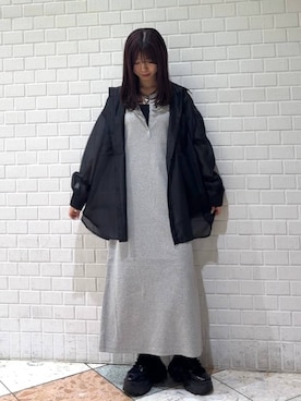 「PAGEBOY（ページボーイ）の【接触冷感/イージーケア】クルケアシアーシャツ（シャツ/ブラウス、ブラック系）」を使った、きゃぷさん（レディース・157cm）の春コーディネート