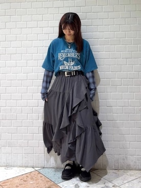 「PAGEBOY（ページボーイ）のモードバックルベルト3（ベルト、ブラック系）」を使った、きゃぷさん（レディース・157cm）の夏コーディネート