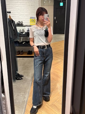 「PAGEBOY（ページボーイ）のヴィンテージバックルベルト（ベルト、ブラック系）」を使った、きゃぷさん（レディース・157cm）の春コーディネート