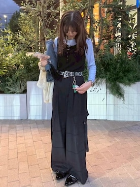 「PAGEBOY（ページボーイ）の【マシンウォッシャブル/接触冷感/新色追加】クールヘンリータンク/ヘンリーネック（タンクトップ、ブラック系）」を使った、きゃぷさん（レディース・157cm）の春コーディネート