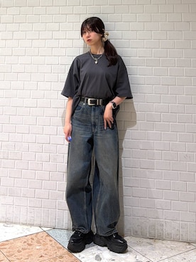 「PAGEBOY（ページボーイ）のモードバックルベルト3（ベルト、ブラック系）」を使った、きゃぷさん（レディース・157cm）の春コーディネート