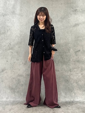 「PAGEBOY（ページボーイ）のサイドタックルーズウラケパンツ/イージーパンツ【4color・2size】（スウェットパンツ）」を使った、きゃぷさん（レディース・157cm）の夏コーディネート