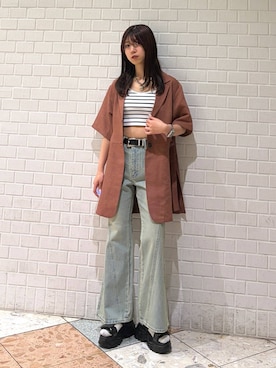 「PAGEBOY（ページボーイ）のモードバックルベルト3（ベルト、ブラック系）」を使った、きゃぷさん（レディース・157cm）の春コーディネート