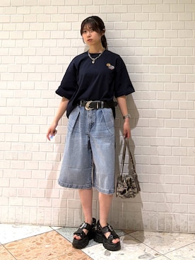 「PAGEBOY（ページボーイ）のヴィンテージバックルベルト（ベルト、ブラック系）」を使った、きゃぷさん（レディース・157cm）の春コーディネート