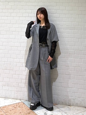 「PAGEBOY（ページボーイ）のモードバックルベルト3（ベルト、ブラック系）」を使った、きゃぷさん（レディース・157cm）の春コーディネート