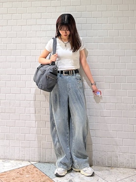 「PAGEBOY（ページボーイ）のモードバックルベルト3（ベルト、ブラック系）」を使った、きゃぷさん（レディース・157cm）の春コーディネート