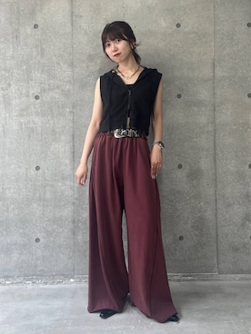 「アイテム（スウェットパンツ、レッド系）」を使った、きゃぷさん（レディース・157cm）の夏コーディネート