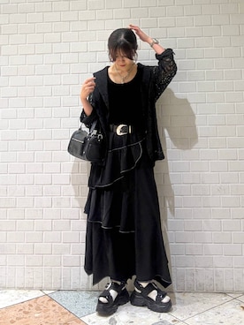 「PAGEBOY（ページボーイ）の【2WAY仕様】スタッズミニボストンバッグ（ショルダーバッグ、ブラック系）」を使った、きゃぷさん（レディース・157cm）の夏コーディネート