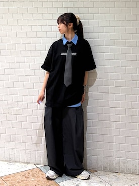 「PAGEBOY（ページボーイ）のドロポケワイドコクーンパンツ（その他パンツ、グレー系）」を使った、きゃぷさん（レディース・157cm）の春コーディネート