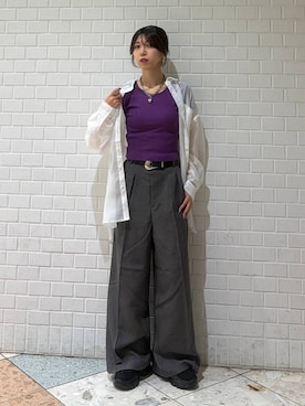 「PAGEBOY（ページボーイ）のヴィンテージバックルベルト2（ベルト、ブラック系）」を使った、きゃぷさん（レディース・157cm）の夏コーディネート
