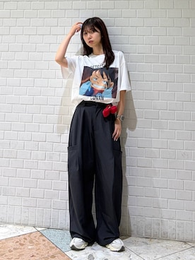 「PAGEBOY（ページボーイ）のドロポケワイドコクーンパンツ（その他パンツ、グレー系）」を使った、きゃぷさん（レディース・157cm）の春コーディネート