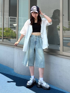 「アイテム（キャップ）」を使った、きゃぷさん（レディース・157cm）の夏コーディネート