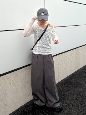 「PAGEBOY（ページボーイ）のドラバスイージー【接触冷感/汗じみ防止/セットアップ対応】（スラックス、グレー系）」を使った、きゃぷさん（レディース・157cm）の秋コーディネート