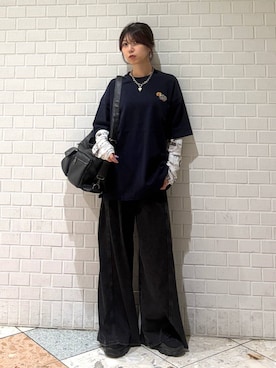 「PAGEBOY（ページボーイ）の＜まるでデニム見え！/紫外線カット/接触冷感/ストレッチ＞マルデニメガレッグパンツ（デニムパンツ、ブラック系）」を使った、きゃぷさん（レディース・157cm）の夏コーディネート