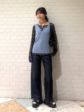 「PAGEBOY（ページボーイ）のハートマンテルネックレス3（ネックレス、ブラック系）」を使った、きゃぷさん（レディース・157cm）の夏コーディネート