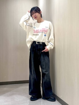 「ベルト」｜「アイテム（スウェット）」を使った、きゃぷさん（レディース・157cm）の春コーディネート