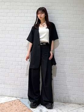 「PAGEBOY（ページボーイ）のモードバックルベルト3（ベルト、ブラック系）」を使った、きゃぷさん（レディース・157cm）の春コーディネート