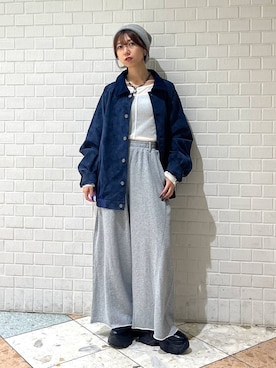 「PAGEBOY（ページボーイ）のサイドタックルーズウラケパンツ/イージーパンツ【4color・2size】（スウェットパンツ）」を使った、きゃぷさん（レディース・157cm）の秋コーディネート