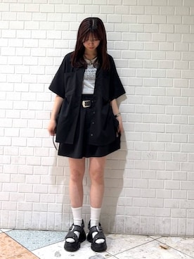 「PAGEBOY（ページボーイ）のモードバックルベルト3（ベルト、ブラック系）」を使った、きゃぷさん（レディース・157cm）の春コーディネート