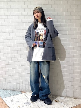 「PAGEBOY（ページボーイ）の【セットアップ対応】チェックMIXジャケット 《2サイズ展開》（テーラードジャケット）」を使った、きゃぷさん（レディース・157cm）の秋コーディネート