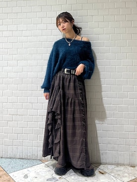 「PAGEBOY（ページボーイ）のラインフリンジティアードスカート/フリルスカート【ウエストゴム・ストレスフリー】（スカート）」を使った、きゃぷさん（レディース・157cm）の秋コーディネート