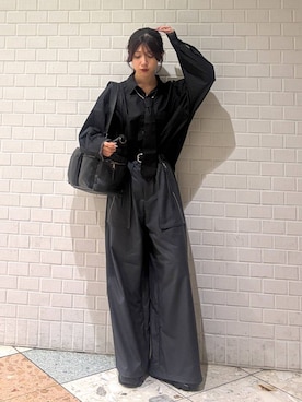 「PAGEBOY（ページボーイ）のチェーンネクタイシャツ（シャツ/ブラウス、ブラック系）」を使った、きゃぷさん（レディース・157cm）の秋コーディネート