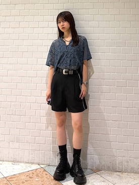 「PAGEBOY（ページボーイ）のモードバックルベルト3（ベルト、ブラック系）」を使った、きゃぷさん（レディース・157cm）の春コーディネート