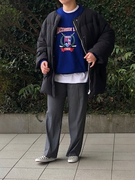 「ノーカラーダウン」｜MAIさん（レディース・157cm）の冬コーディネート