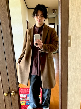 「GUコーデ」｜「アイテム（トレンチコート）」を使った、にわっちさん（メンズ・167cm）の冬コーディネート