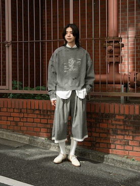 「soerte（ソエルテ）のAssortment buggy half pants / アソートメントバギーハーフパンツ（デニムパンツ）」を使った、Ryuさん（メンズ・183cm）の秋コーディネート