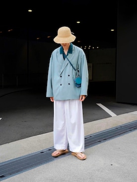 「むぎわら帽子」｜「アイテム（ジャケット/アウター）」を使った、Ryuさん（メンズ・183cm）の夏コーディネート