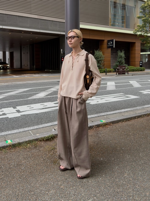 soerte ポロシャツ Loose Lace-up Thermal Polo/ルーズレースアップ
