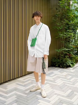 「Graphpaper（グラフペーパー）のアイテム（トップス）」を使った、Ryuさん（メンズ・183cm）の夏コーディネート