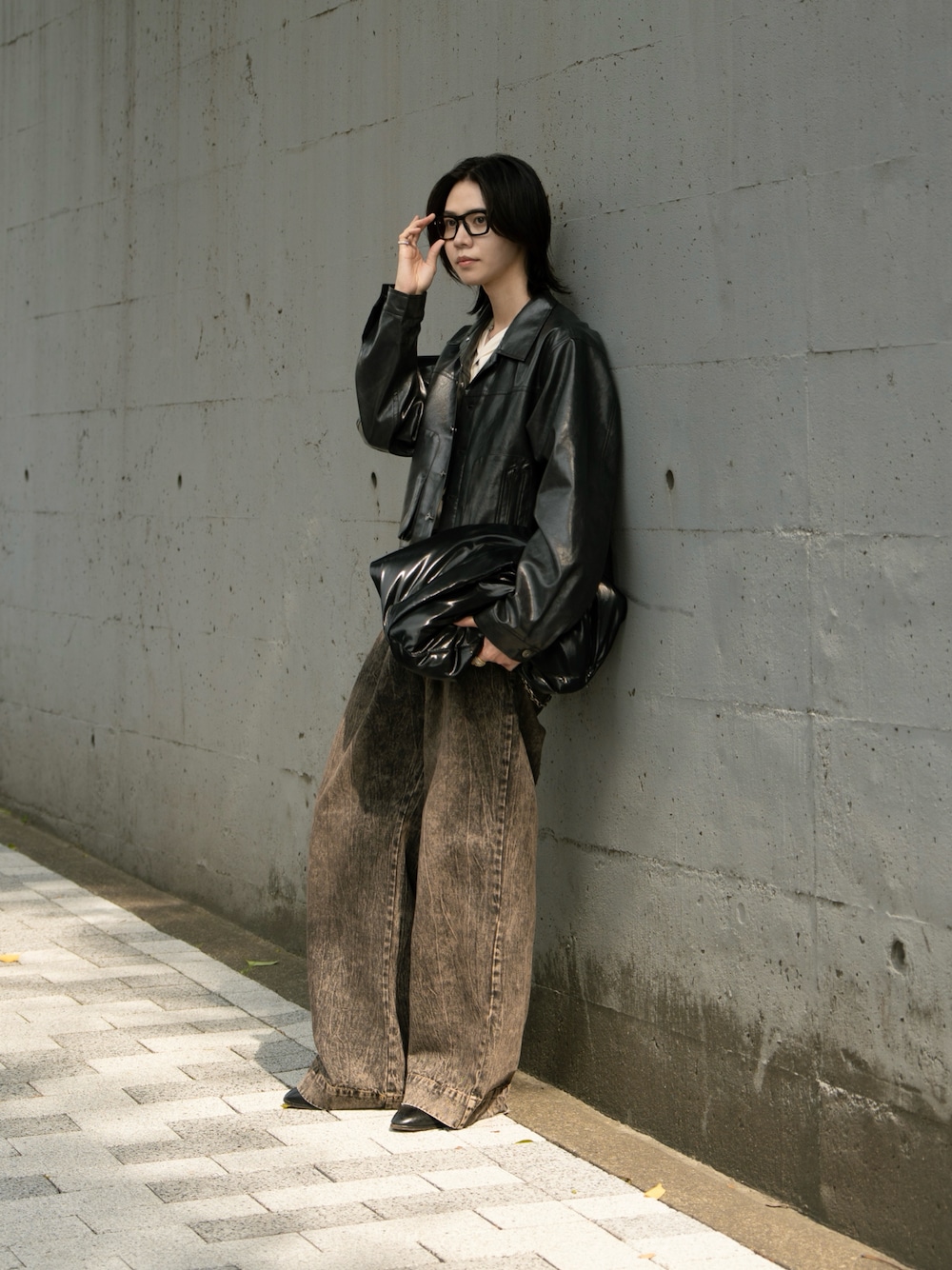 Vintage like military short jacket ( fake leather )/ヴィンテージ